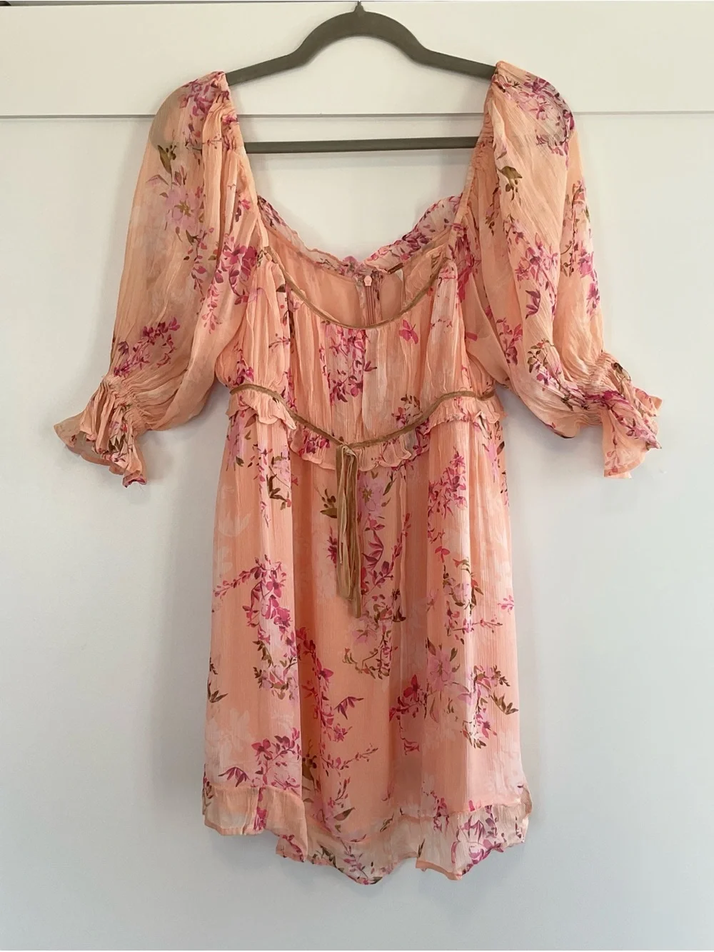 Free People Marney Floral Mini Dress In Peach Combo Size Large NWT